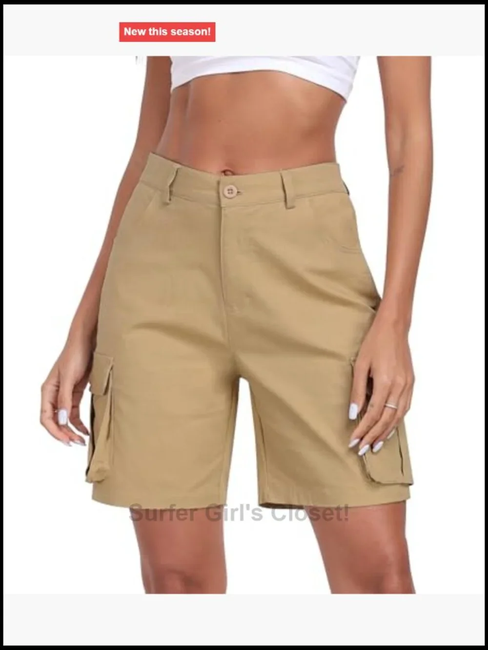 Women's Cargo Knee Length Bermuda Shorts Cotton Spandex Elastic Waist Zip Fly